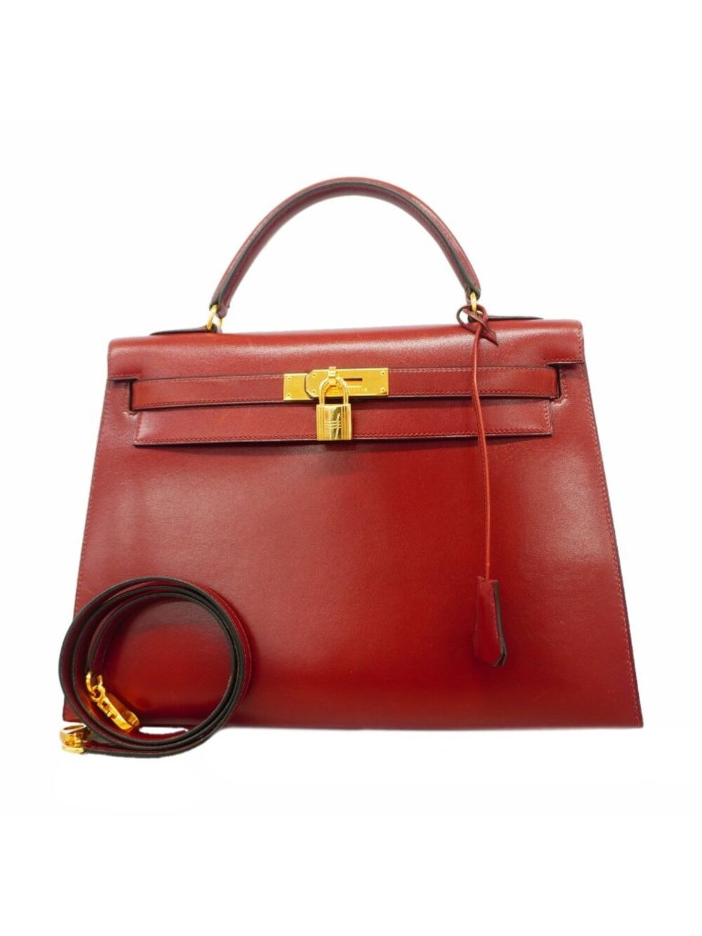 Hermes Handbag Kelly 32 Box Calf Rouge Ash Gold 2-Way Bag